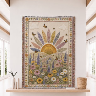Cobertor de Retalhos de Flores Silvestres Tecidos
