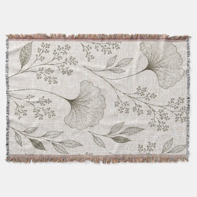 Cobertor de Tecido Botânico Vintage Ginkgo (Frente)