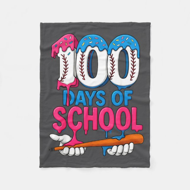 Cobertor De Velo 100 Days Of School Baseball Drip Bat 100th Day Of  (Frente)