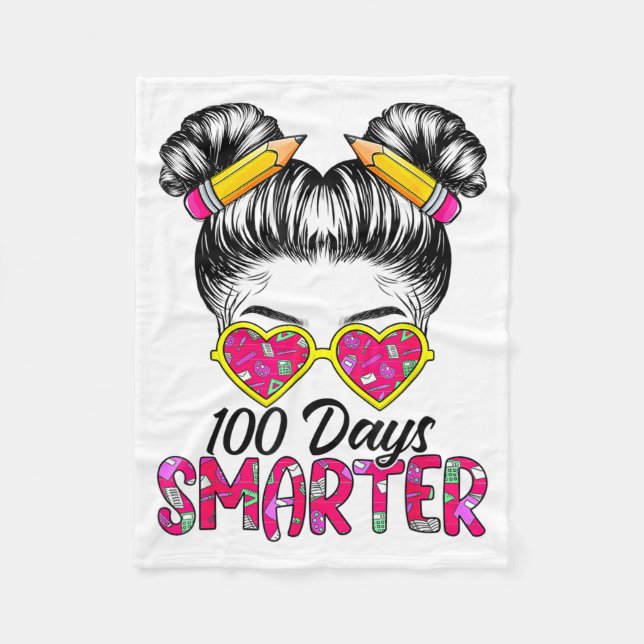 Cobertor De Velo 100 Days Smarter Girls Messy Bun Hair 100th Day Of (Frente)