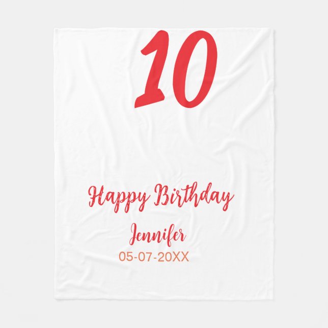 Cobertor De Velo 10.º aniversário adicionar nome data ano vermelho  (Frente)