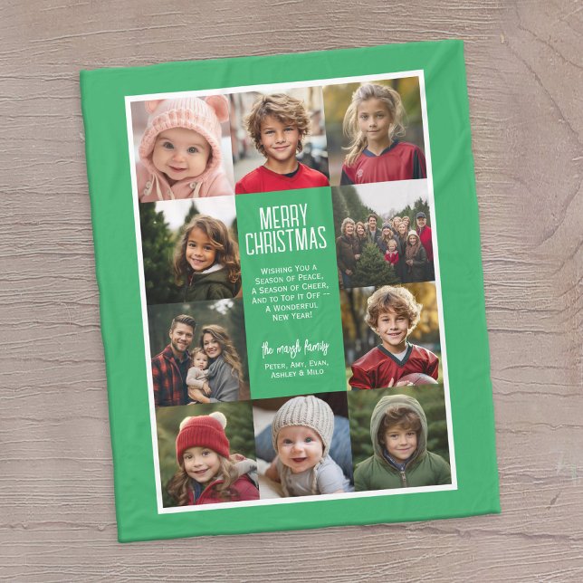 Cobertor De Velo 10 Borda de Colagem de Fotos - Feliz Natal (10 photo personalized fleece blanket with a message in the middle)