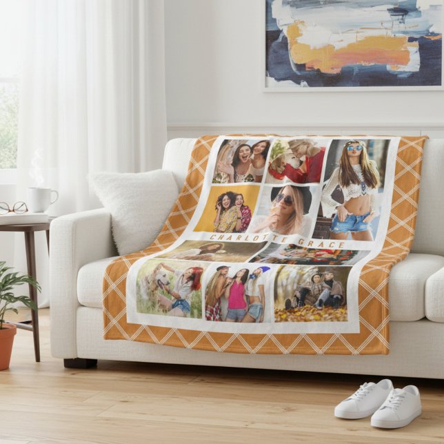 Cobertor De Velo 10 Foto Elegante Modern Brown Xadrez Nome do Na mo (Criador carregado)