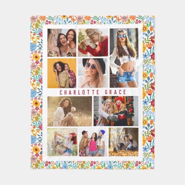 Cobertor De Velo 10 Photo Modern Trendy Floral Na moda Name (Frente)