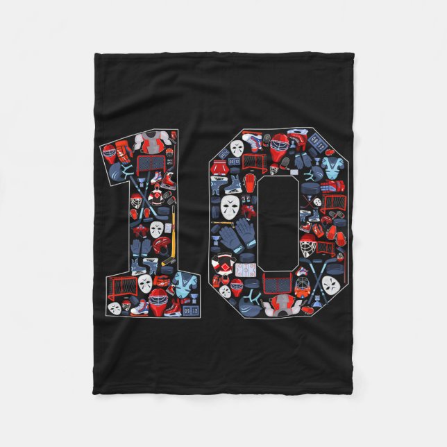 Cobertor De Velo 10th Birthday Ice Hockey Themed 10 Year Old Party  (Frente)