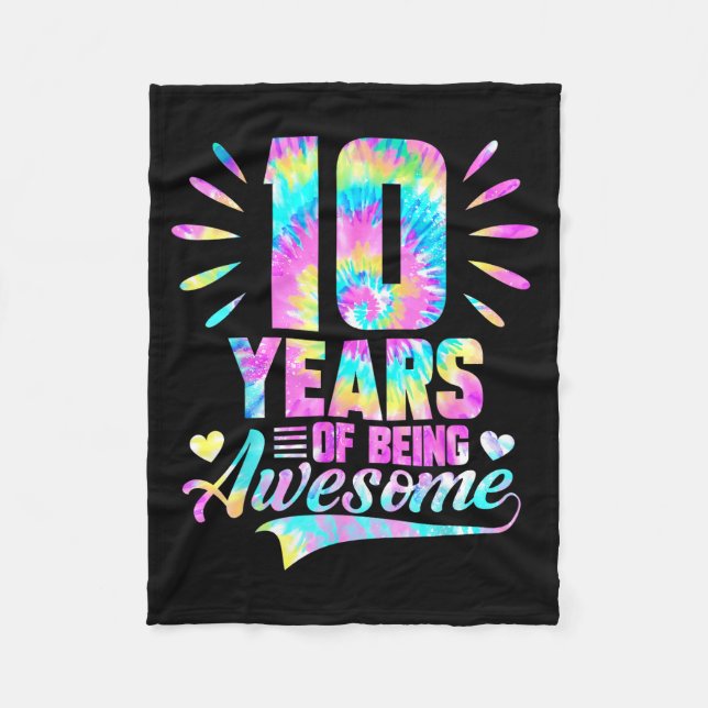 Cobertor De Velo 10th Birthday Tie-dye 10 Year Of Being Awesome  (Frente)