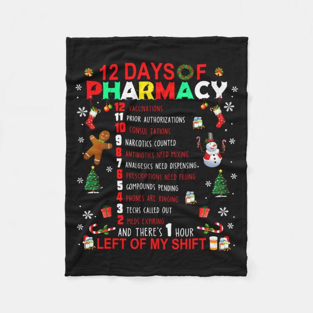 Cobertor De Velo 12 Days Of Pharmacy Funny Christmas Pharmacist Tec (Frente)