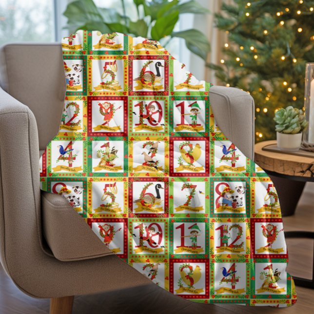 Cobertor De Velo 12 dias de Natal (12 Days of Christmas Fleece Blanket)