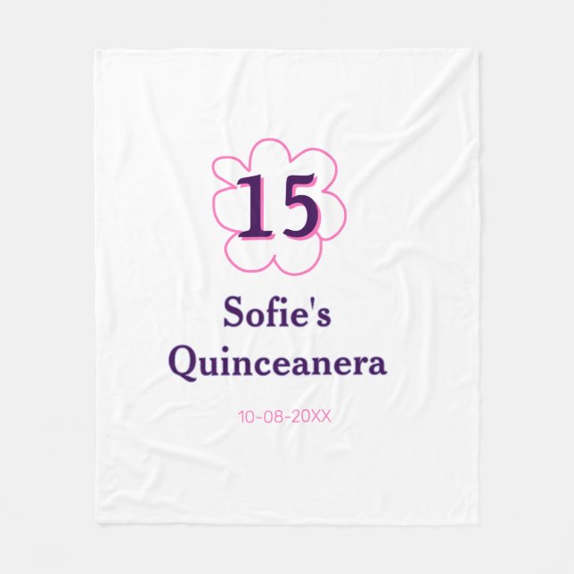 Cobertor De Velo 15 quinceanera feliz aniversário rosa púrpura (Frente)