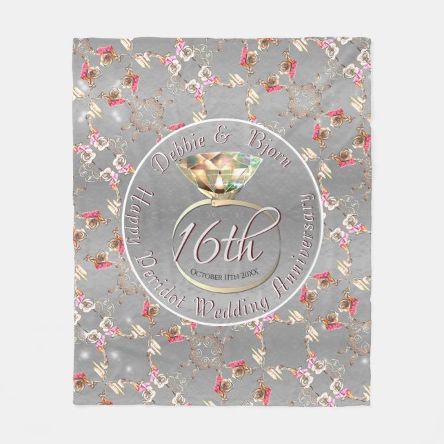 Cobertor De Velo 16.ª cera de aniversário de casamento, Peridot e S (Frente)