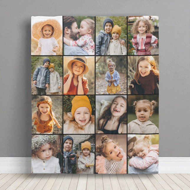 Cobertor De Velo 16 Photo Collage Modern Personalized Custom Color  (Criador carregado)