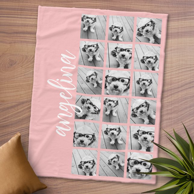 Cobertor De Velo 18 Colagem de Fotos Script Texto Pastel Peach (Personalized Fleece Blanket - Add Photos and Text or Customize completely in advanced design area)