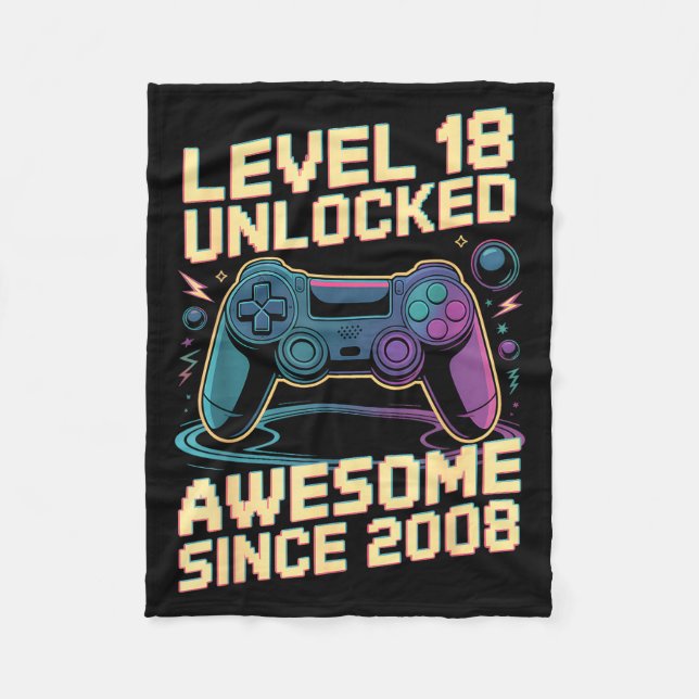 Cobertor De Velo 18th Birthday Boy Gift Level 18 Gamer 2008 18 Year (Frente)