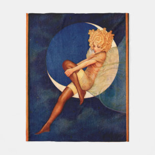 Cobertor De Velo 1920 e linda mulher na lua