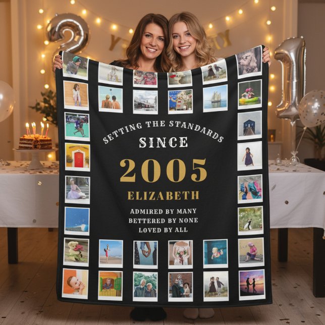 Cobertor De Velo 21st Birthday Family Photo Collage 32 Photographs (Born 2005 fleece photo blanket. 21st birthday party background.)