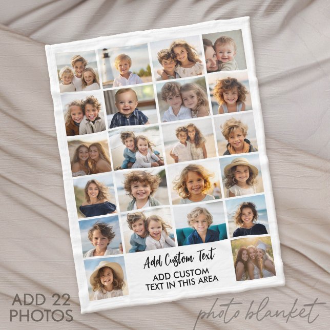 Cobertor De Velo 22 Colagem de Fotos - Branco com Texto (Custom Fleece Blanket with Photo Collage for Family and Friends)
