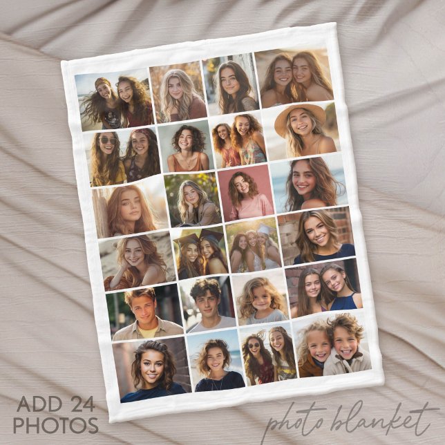 Cobertor De Velo 24 Apenas Foto - Grade de Colagem - Branco (Custom Fleece Blanket with Photo Collage for Family and Friends)