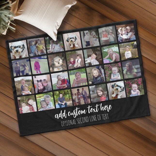 Cobertor De Velo 28 Grade de Colagem de Fotos - 2 Caixas de Texto - (Personalized fleece blanket with 28 photos and custom text)
