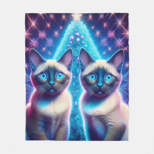 Cobertor De Velo 2 Gatinhos Siameses Colocados Na Árvore De Natal