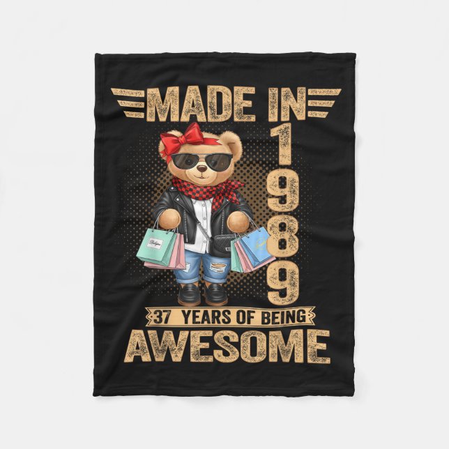 Cobertor De Velo 37 Year Old Made In 1989 Teddy Bear 37th Birthday  (Frente)