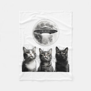 Cobertor De Velo 3 Gatos Assustados Lua Ufo Alien Invasão da Terra