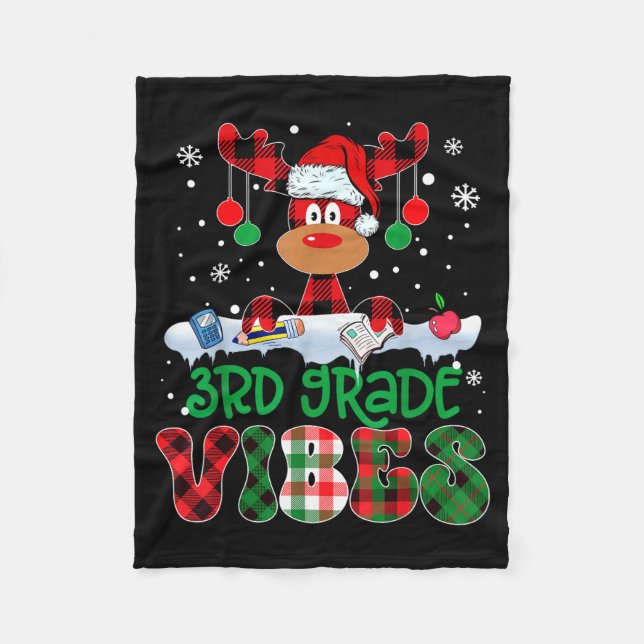 Cobertor De Velo 3rd Grade Vibes Teacher Buffalo Red Plaid Reindeer (Frente)