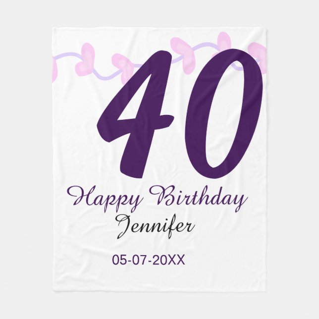 Cobertor De Velo 40th birthday add name date year purple floral pin (Frente)