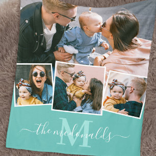 Cobertor De Velo 4 Colagem Fotográfica Monograma Nome Teal