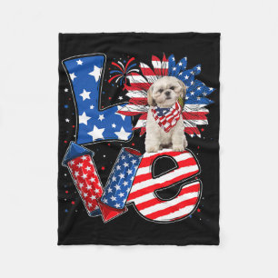 Cobertor De Velo 4 De Julho Decor Patriótico Amor Shih Tzu Dog Usa