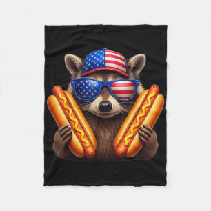 Cobertor De Velo 4 de julho Hotdog Funny Raccoon Patriotic Cute Us