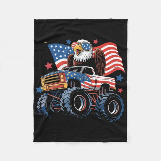 Cobertor De Velo 4 De Julho Monster Truck Bald Eagle American Flag (Frente)