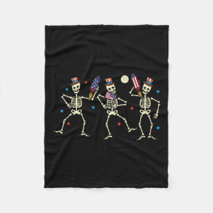 Cobertor De Velo 4 de julho Skeletons Dançando Bandeiras Ossos Patr