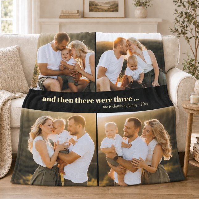 Cobertor De Velo 4 Foto Nova Família Bebê (modern elegant newborn baby celebration 4 photo fleece blanket for new parents or grandparents)