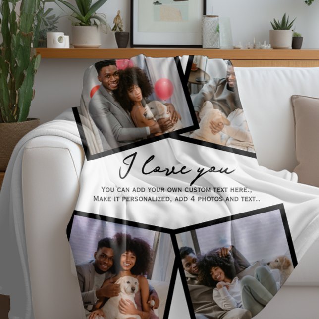 Cobertor De Velo 4 Foto personalizada e Modelo de texto (4 Photo Personalized and Text Template Fleece Blanket by Ricaso. Available in other colors
)