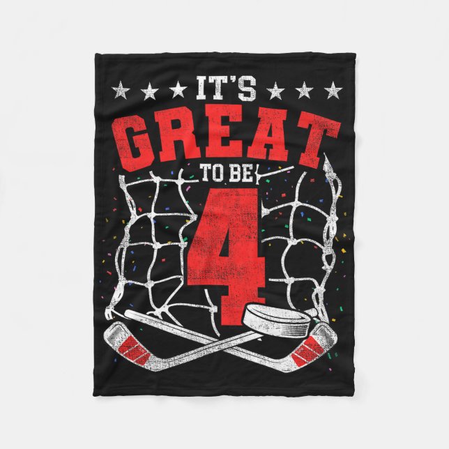 Cobertor De Velo 4th Birthday Hockey Lovers It's Great To Be 4 Year (Frente)