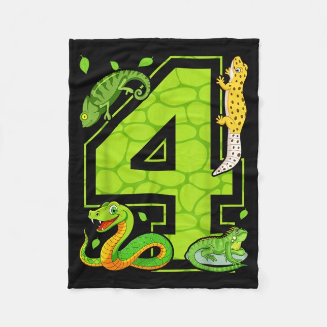 Cobertor De Velo 4th Birthday Snake Lizard Reptile 4 Year Old Party (Frente)