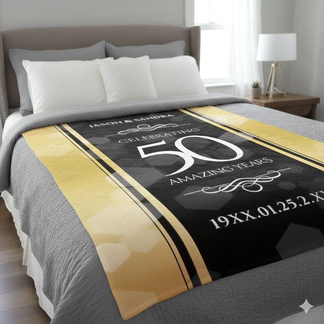 Cobertor De Velo 50º aniversário de casamento do Ouro Elegante (50th Golden Wedding Anniversary Fleece Blanket Cover Photo)