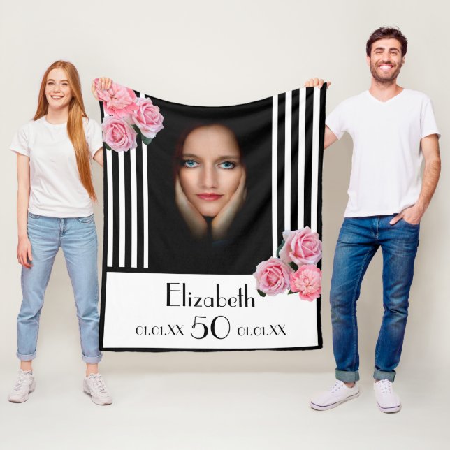 Cobertor De Velo 50.º aniversário - listras brancas pretas florais  (In Situ)