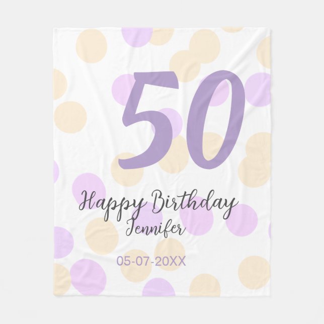 Cobertor De Velo 50th birthday add name date purple orange polkadot (Frente)