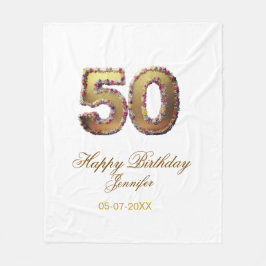 Cobertor De Velo 50th birthday add name date year gold floral bold
