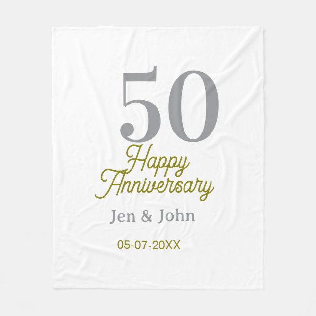 Cobertor De Velo 50th happy anniversary name date silver gold date  (Frente)