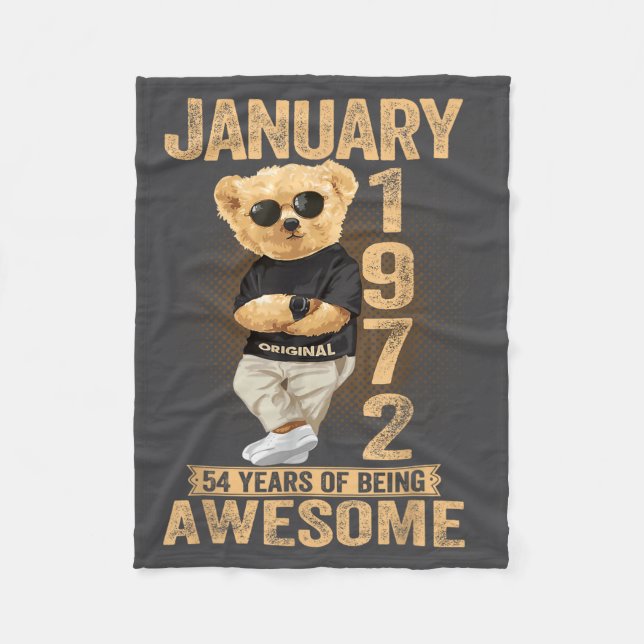 Cobertor De Velo 54 Year Old January 1972 Teddy Bear 54th Birthday  (Frente)
