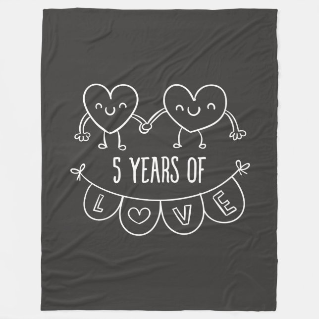 Cobertor De Velo 5 Anniversário Gift Chalk Hearts (Frente)