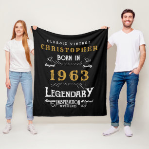 Cobertor De Velo 60º Aniversário de 1963 Adicionar Nome Dourado Leg