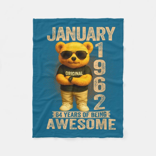Cobertor De Velo 64 Year Old January 1962 Teddy Bear 64th Birthday  (Frente)