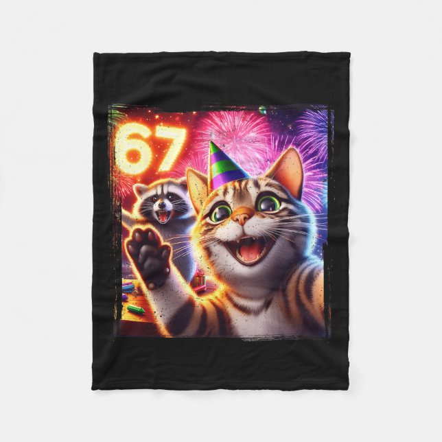 Cobertor De Velo 67 Meme Cat Raccoon New Year Selfie Funny Birthday (Frente)