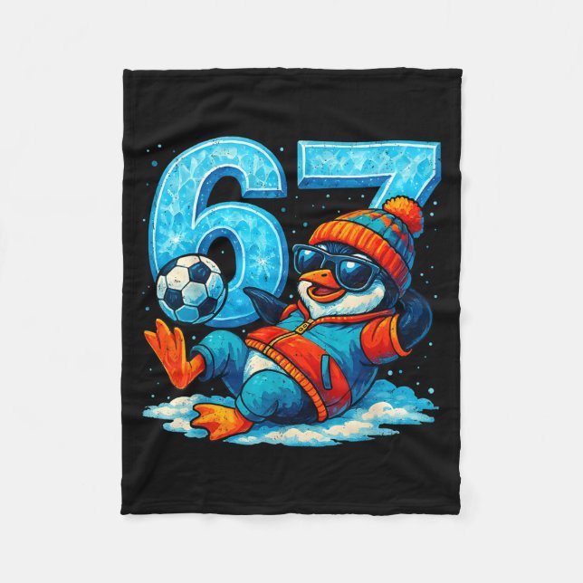Cobertor De Velo 67 Penguin Soccer Funny Winter Meme Gift  (Frente)