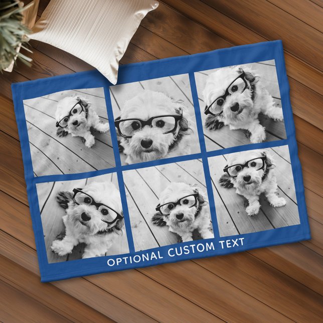 Cobertor De Velo 6 Colagem de Fotografias Texto Opcional — Azul Rea (Custom Fleece Blanket - Add Photos and Text)