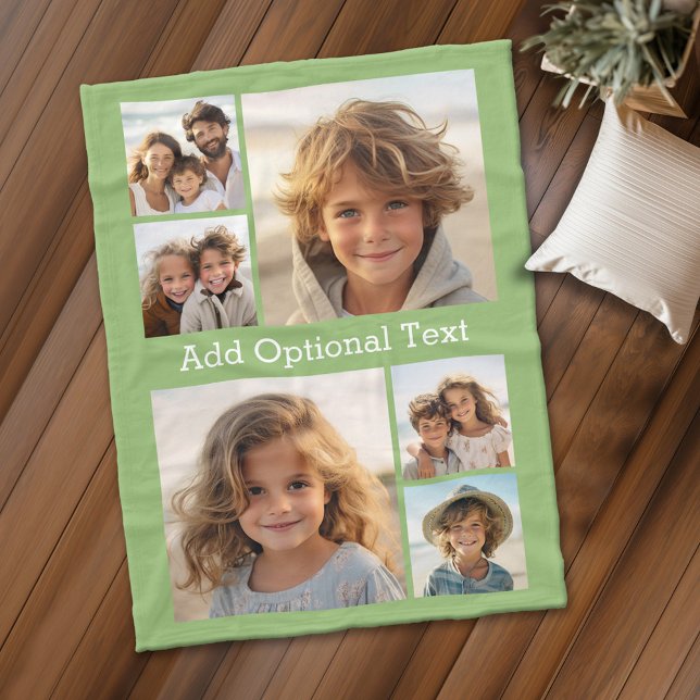 Cobertor De Velo 6 Colagem de Fotografias Texto Opcional — CAN Edit (Personalized fleece blanket with 6 photos and custom text)