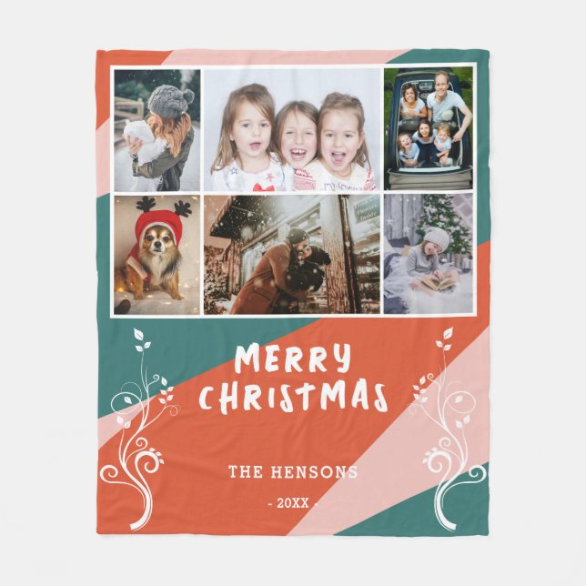 Cobertor De Velo 6 Folhagem de Colagem de Fotos Família de Natal Co (Frente)
